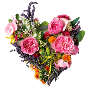 flowers arranged in a heart shape